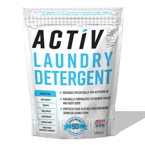 Laundry design with the title 'Stand Up Pouch For "Activewear" Laundry Detergent'