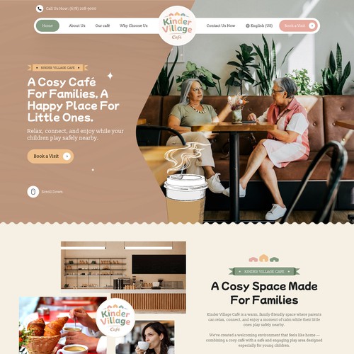 Kid website with the title 'website design for kinder village cafe'
