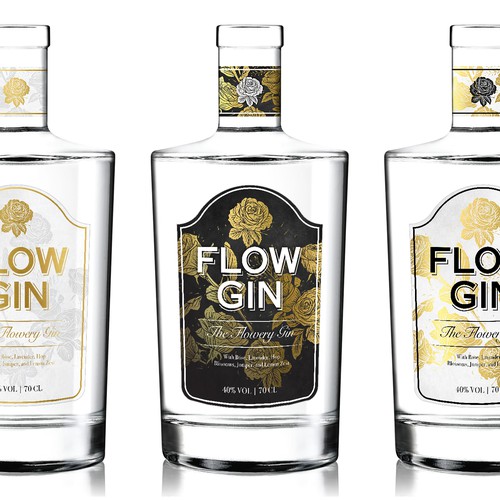 Flower label with the title 'A Vintage Style Label For A Premium Gin'