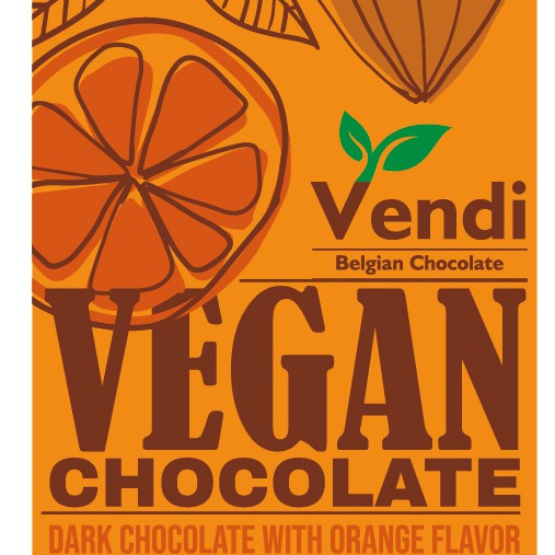 Orange packaging with the title 'Vegan chocolate bar'