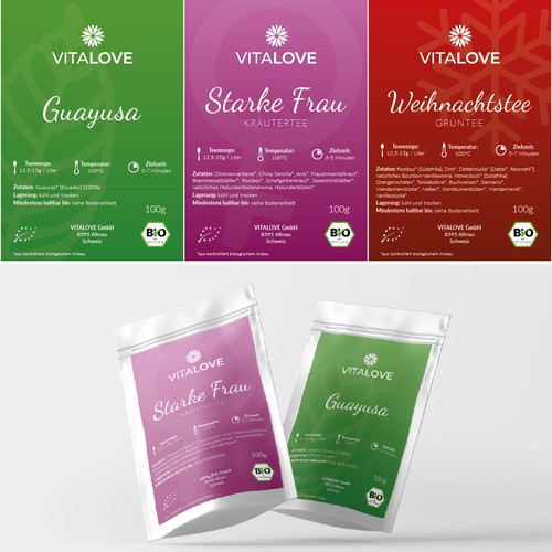 Print label with the title 'Design d'étiquette pour une marque de thé'