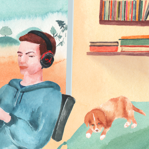 Animated illustration with the title '2D room animation inspired by ChilledCow'