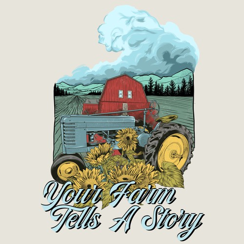 Car t-shirt with the title 'Tractor and yellow sunflower farm'