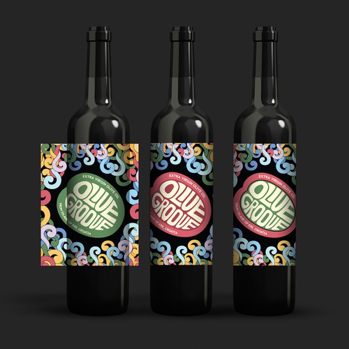 Olive oil label with the title 'Funky label'