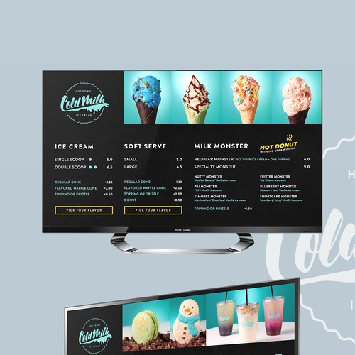 Drink design with the title 'ColdMilk Menu board design'