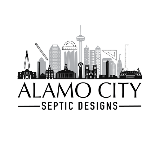 Grayscale design with the title 'Alamo City Septic Designs Logo '