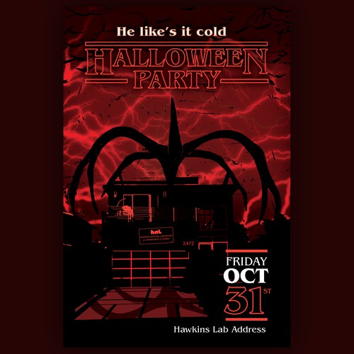 Invite design with the title 'Stranger Things themed Halloween Party Invite'