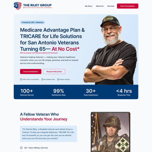 Insurance website with the title 'Veteran Medical Consultation WiX Studio Design'