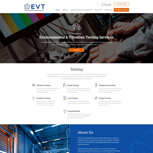 Responsive website with the title 'Home page concept for EVT Services'