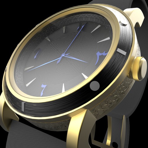 Arabic calligraphy design with the title 'New watch brand'