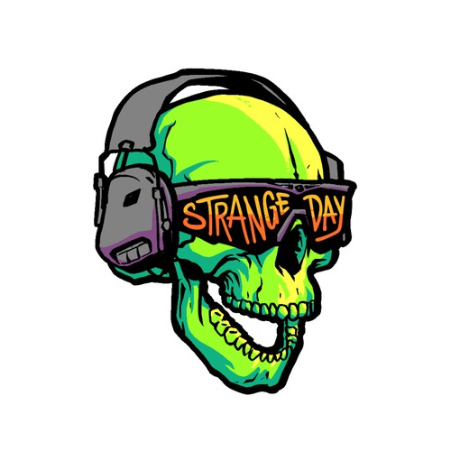 Skull illustration with the title 'patch strange day'