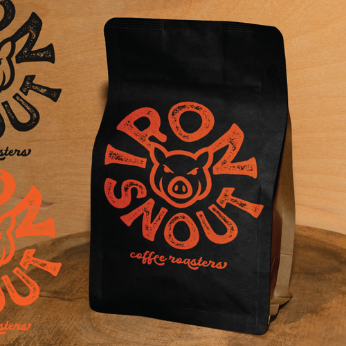 Coffee brand logo with the title 'Iron Snout Coffee Roasters — Bold Brand Identity for a Craft Coffee Rebel'