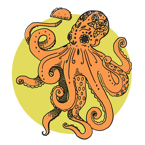 Yellow artwork with the title 'Illustration for Taqueria'