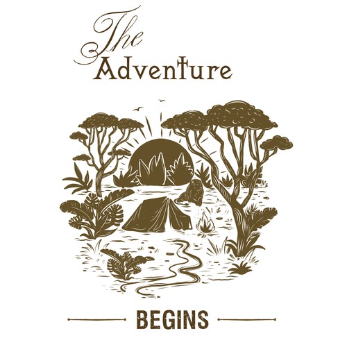 Nature artwork with the title 'Jungle Camping Illustration'