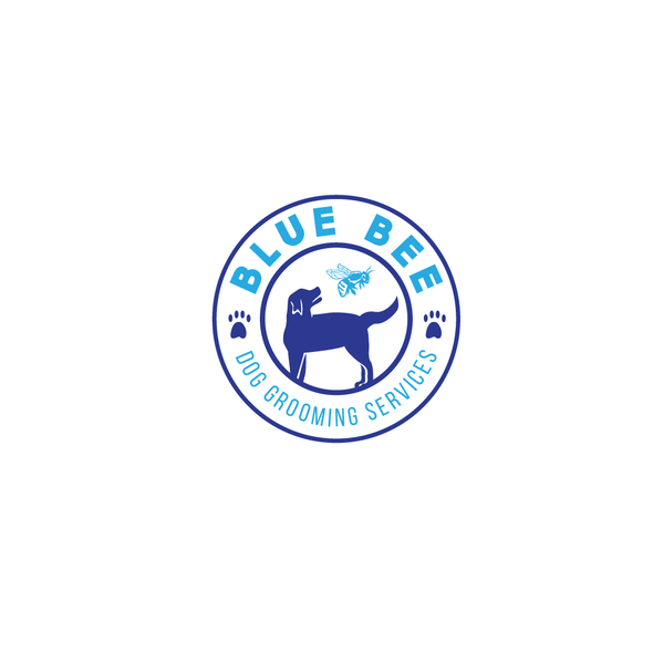 Pet grooming logo with the title 'blue bee dog grooming'