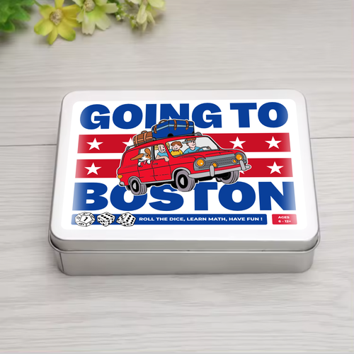 Sticker label with the title 'Label design "Going to Boston"'