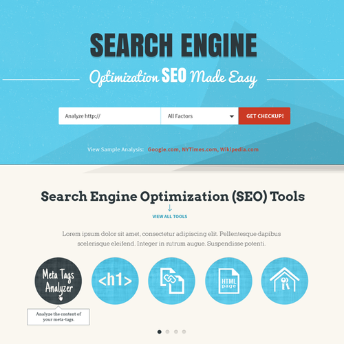 Retro website with the title 'website design for seo site checkup'