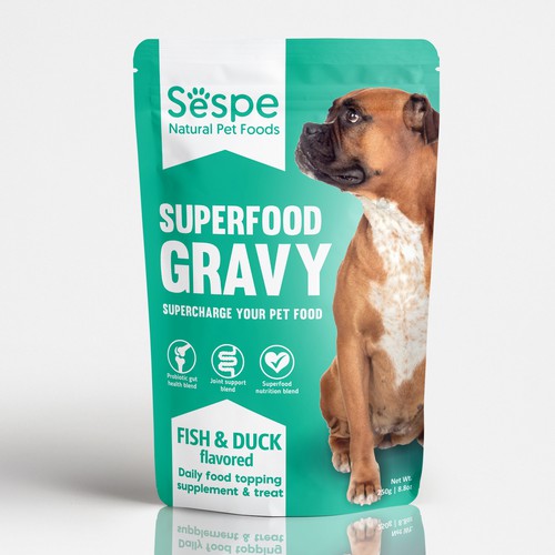 Dog treat packaging with the title 'Modern package design concept for dog superfood package'