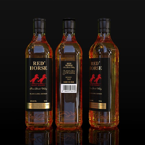 Whiskey label with the title 'Red Horse Whiskey Label Design'