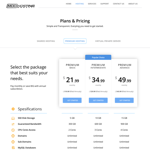 Pricing page design with the title 'Company Modern Web Page'