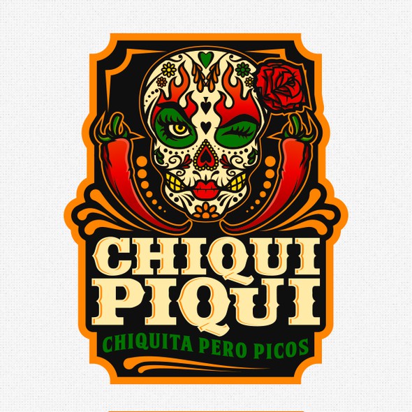 Dia de los Muertos logo with the title 'Spicy Hot Sauce Logo'