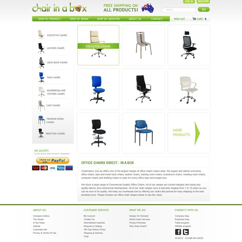 Chair design with the title 'Create the next website design for Chairinabox.com.au'