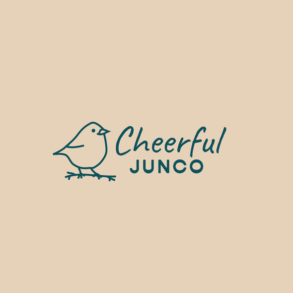 Art logo with the title 'A cheerful dark-eyed junco as an artist's logo evoking refinement, innocence, and joy'