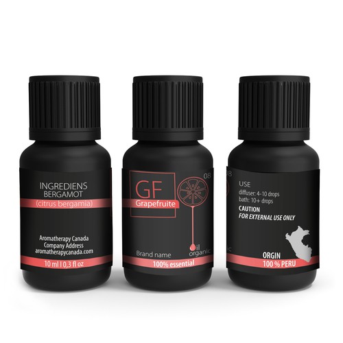 Citrus design with the title 'Label for an aromatherapy 10ml bottle'