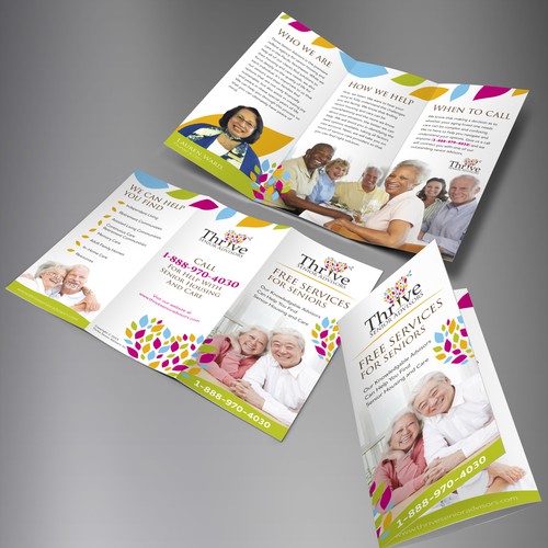 Tri-fold design with the title 'Thrive Senior Advisors Trifold brochure'