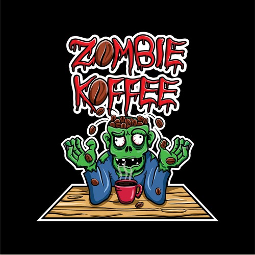 Colorful design with the title 'Illustration-logo Zombie Koffee'
