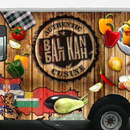 Cuisine design with the title 'Balkan Food Truck Wrap'