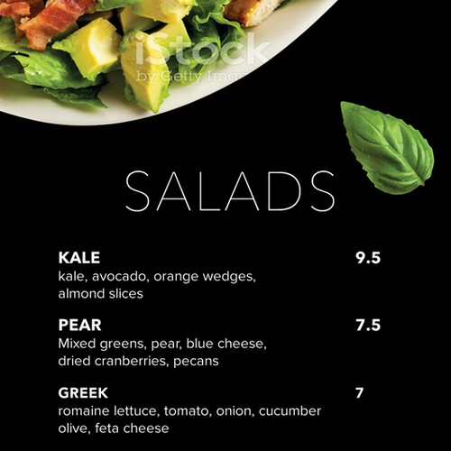 Juice design with the title 'Trifold Menu Design for Sottinis'