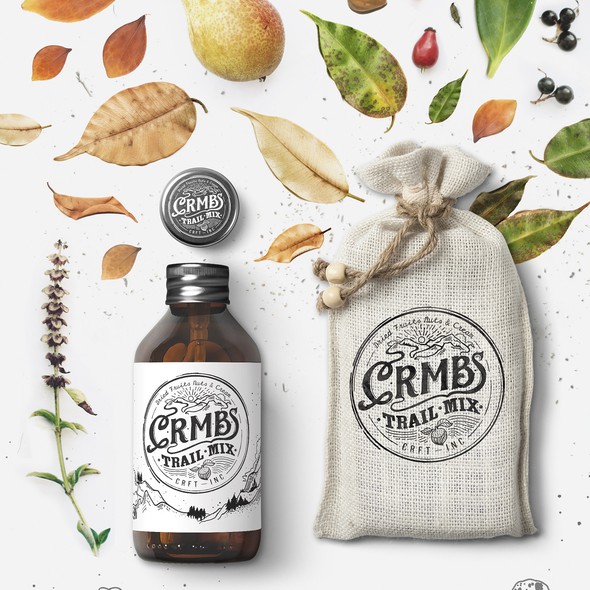 Branded packaging with the title 'C.R.M.B.S - Brand Identity'