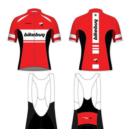 Cycling kit design with the title 'BikeBug cycling kit design'