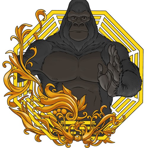 Decorative design with the title 'Gorilla crest for fitness gym'
