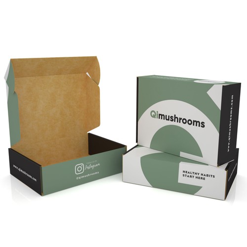 Health packaging with the title 'PRODUCT PACKAGING FOR QI MUSHROOM'