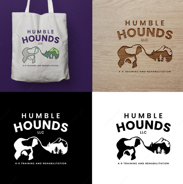 Negative space logo with the title 'Logo design Humble Hounds LLC'