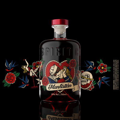 Hip and Bold label for "Tattoo" line of distilled spirits