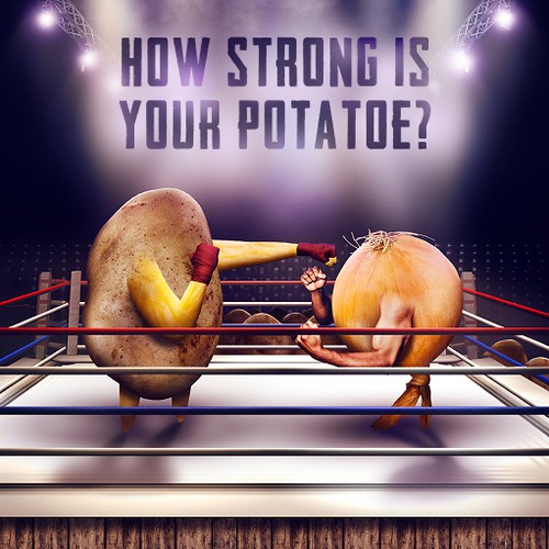 Onion design with the title 'Advertising for a Potatoe Company'