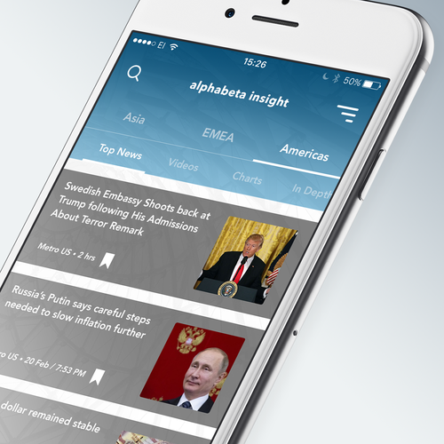 News design with the title 'Financial News Aggregator App for iOS'