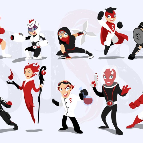 Superhero design with the title 'heroes and villains of SOSS'