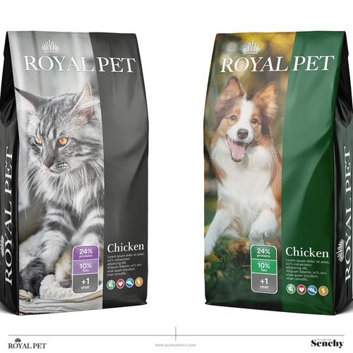 Food packaging with the title 'Pet food'