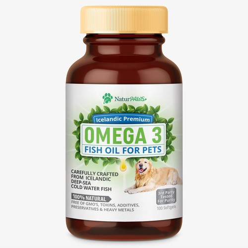 Fresh label with the title 'Label for Omega 3 fish oil for pets'