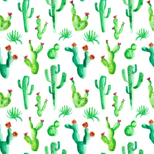 Watercolor artwork with the title 'Cactus pattern'