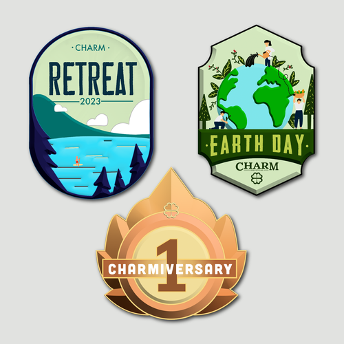 Badge artwork with the title 'Charm Industrial, Badges design'