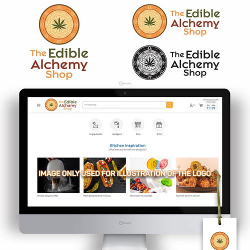 Alchemy logo with the title 'The Edible Alchemy Shop'