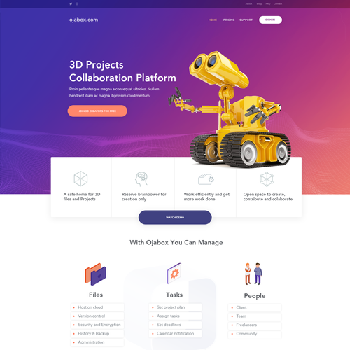 Purple website with the title '3D Collaboration Platform'