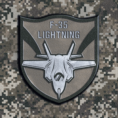 Jet logo with the title 'F -35 patch design'