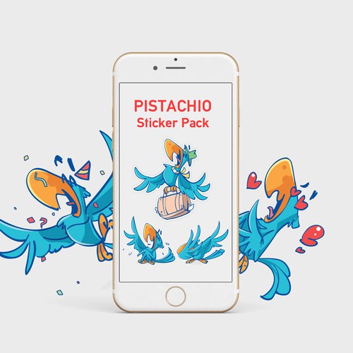 Parrot design with the title 'Pistachio Stickers pack'