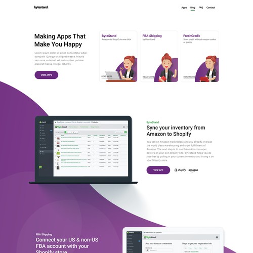 Purple website with the title 'ByteStand Website Homepage'